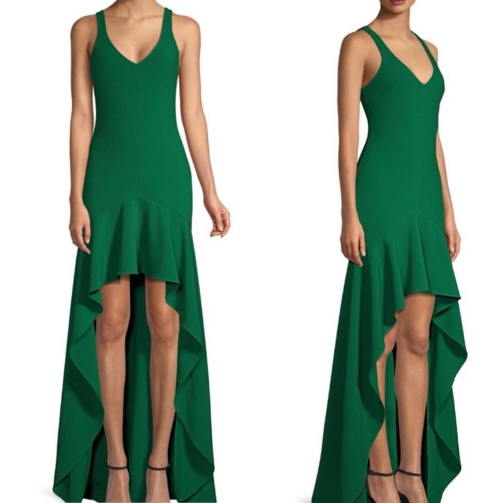 NWT LIKELY Revolve Green Hi-Low Maxi Ruffe Train Evening Dress Prom Wedding Sz 8
